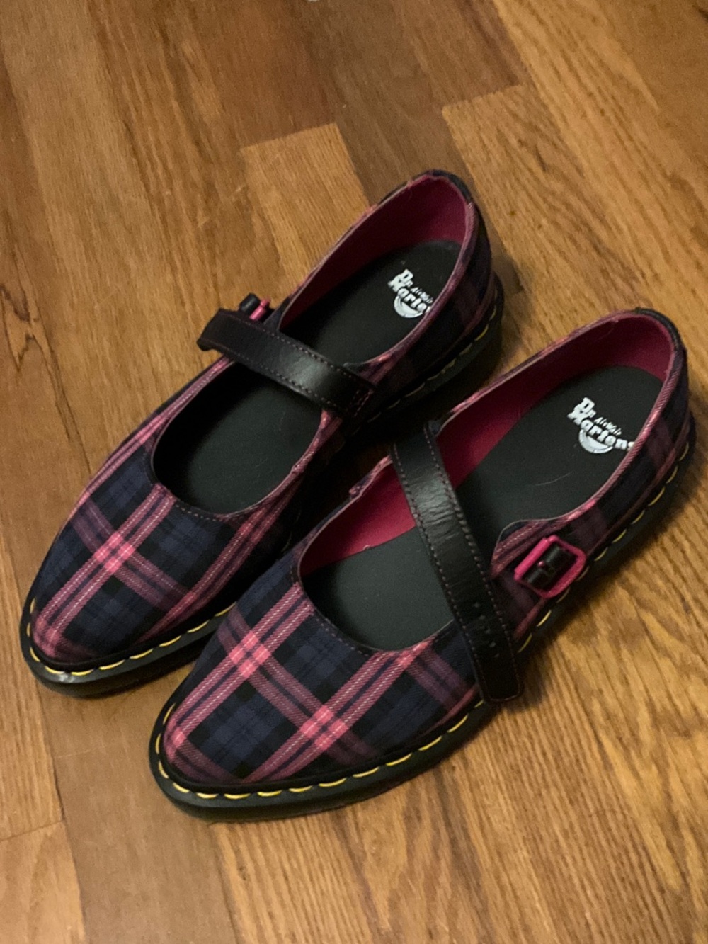Dr. Martens Elphie Mary Jane Women’s Black and Pink Plaid Mary Jane Shoes